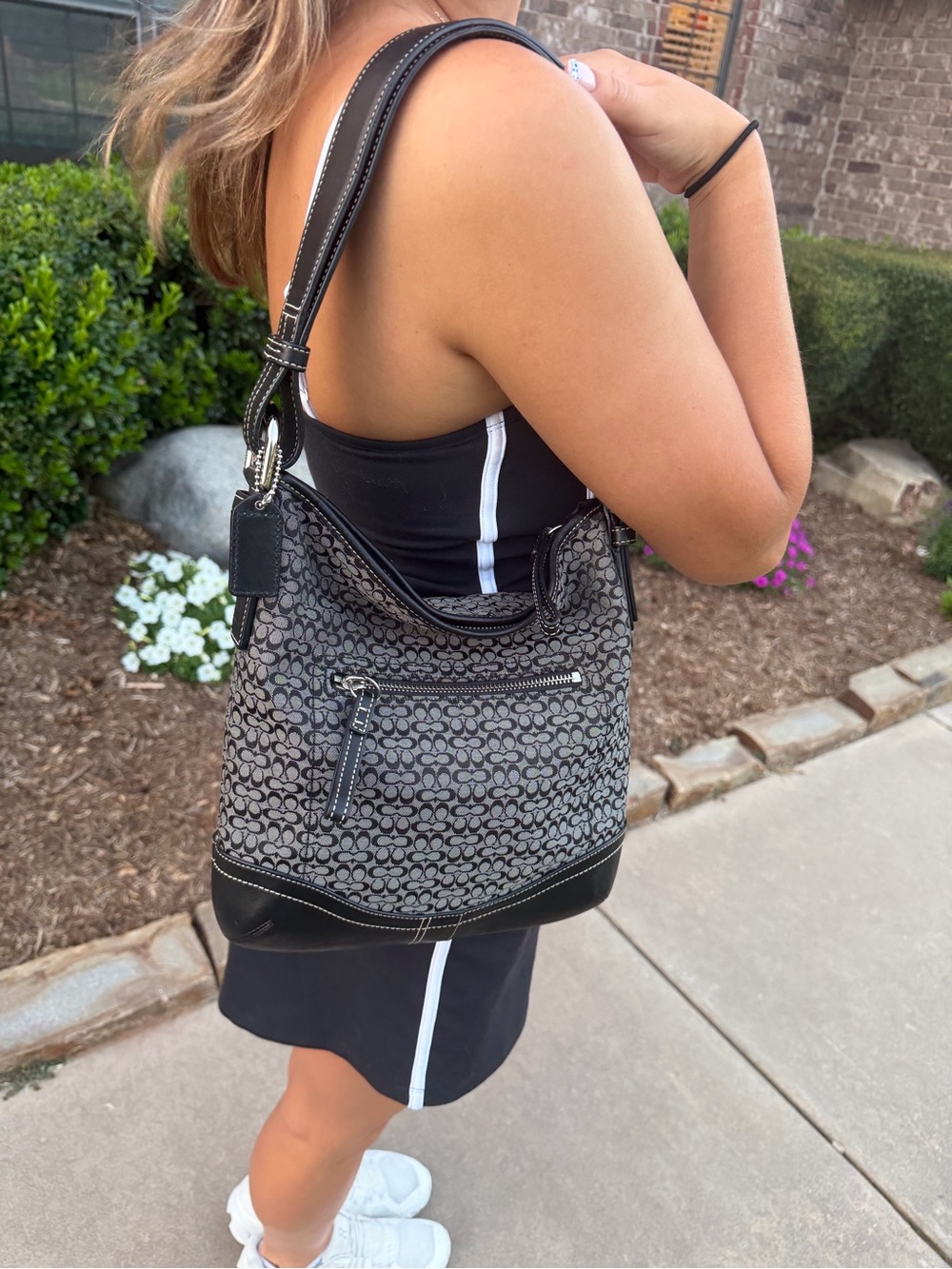 Y2K COACH Slim Duffle Crossbody Shoulder Bag Black Signature Jacquard F10944